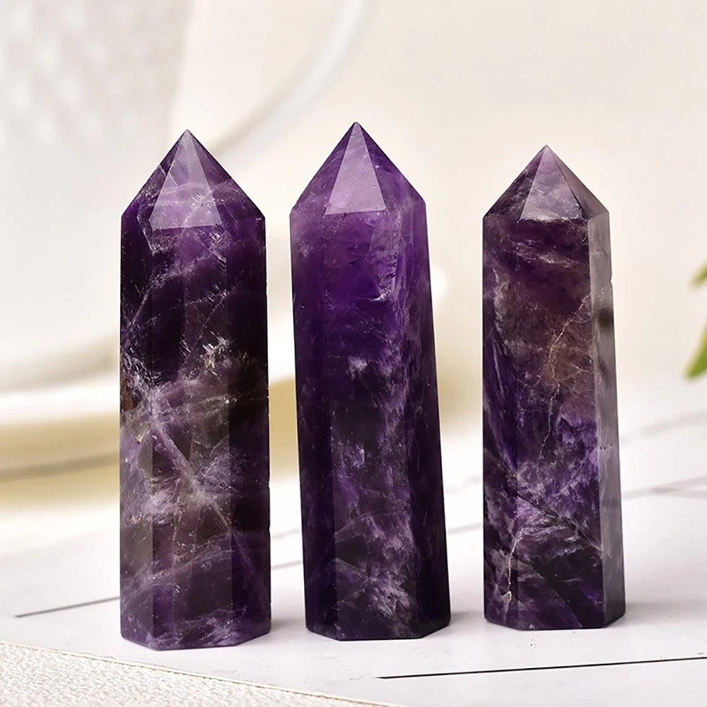 Natural Amethyst Healing Energy Stone Purple Quartz Home Decoration Reiki Polished Stone Obelisk Reiki Towers 4pcs Set - Image 6