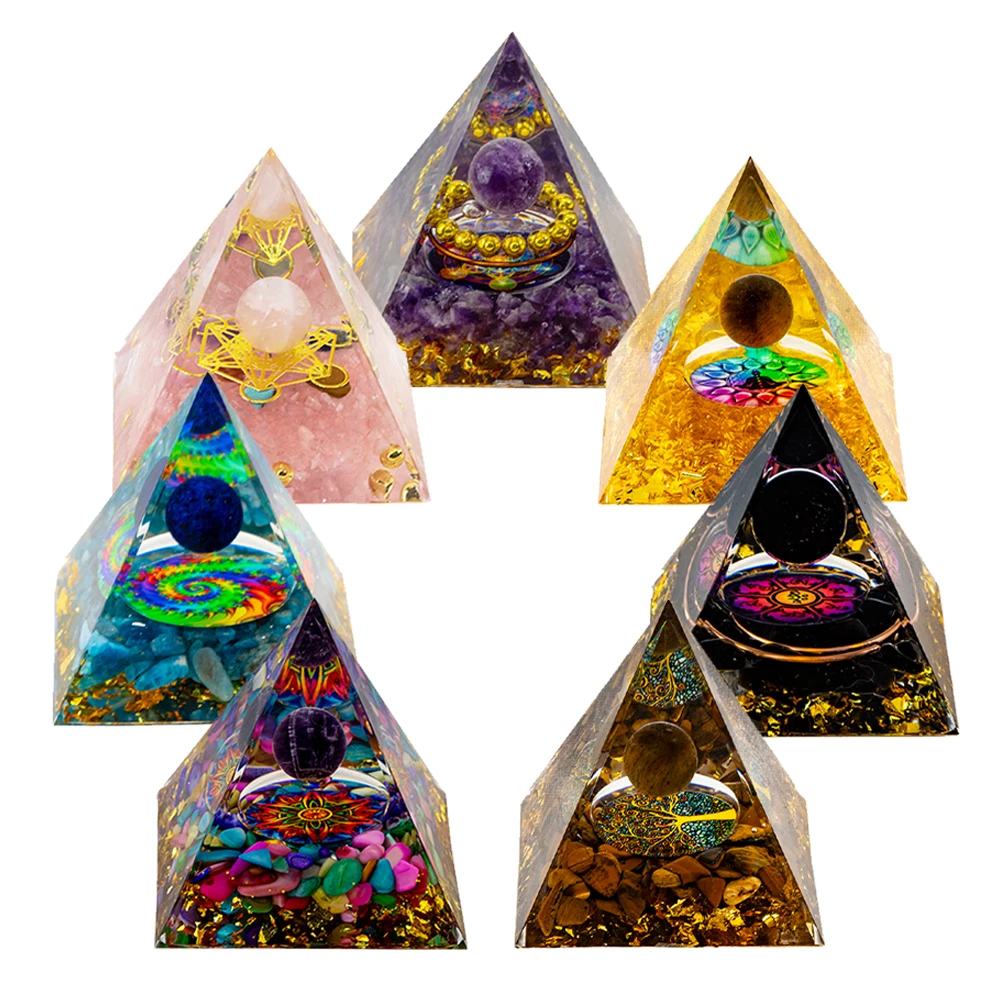 7pcs Set Crystal Pyramid Natural Amethyst Healing Crystals Chakra Tool Ornaments Resin Stones Craft Gift Pyramid Home Decor - Image 7