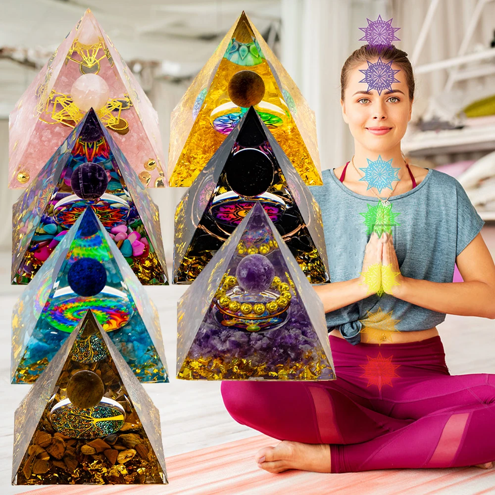 7pcs Set Crystal Pyramid Natural Amethyst Healing Crystals Chakra Tool Ornaments Resin Stones Craft Gift Pyramid Home Decor - Image 5
