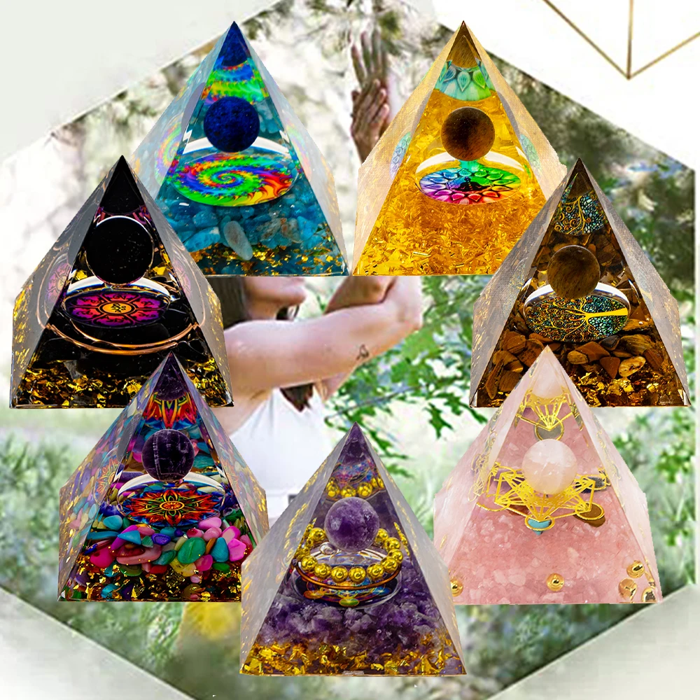 7pcs Set Crystal Pyramid Natural Amethyst Healing Crystals Chakra Tool Ornaments Resin Stones Craft Gift Pyramid Home Decor - Image 4