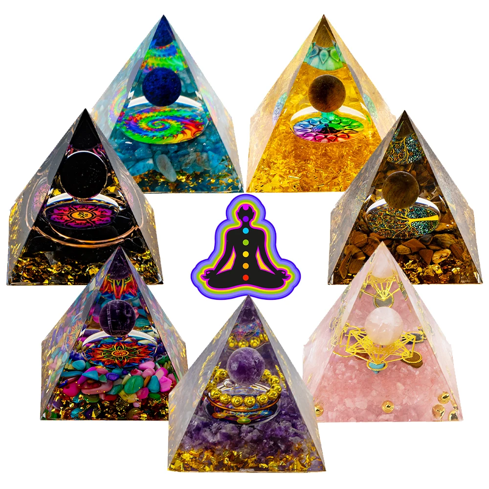 7pcs Set Crystal Pyramid Natural Amethyst Healing Crystals Chakra Tool Ornaments Resin Stones Craft Gift Pyramid Home Decor