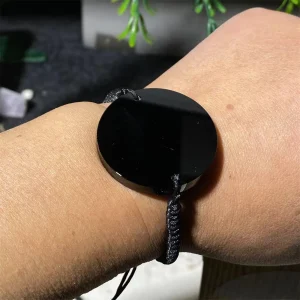 Natural Obsidian Crystal Round Slab Bracelet Stone Beauty Healing Minerals Specimen Reiki Section Home Decoratio
