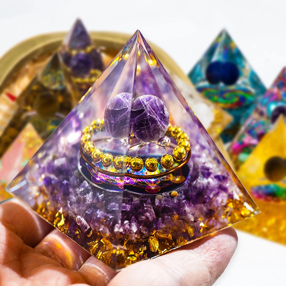 7pcs Set Crystal Pyramid Natural Amethyst Healing Crystals Chakra Tool Ornaments Resin Stones Craft Gift Pyramid Home Decor - Image 6