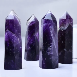 Natural Amethyst Healing Energy Stone Purple Quartz Home Decoration Reiki Polished Stone Obelisk Reiki Towers 4pcs Set