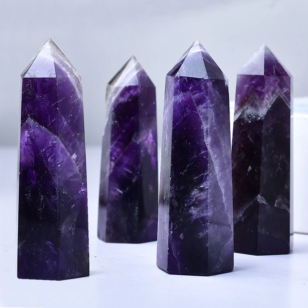 Natural Amethyst Healing Energy Stone Purple Quartz Home Decoration Reiki Polished Stone Obelisk Reiki Towers 4pcs Set
