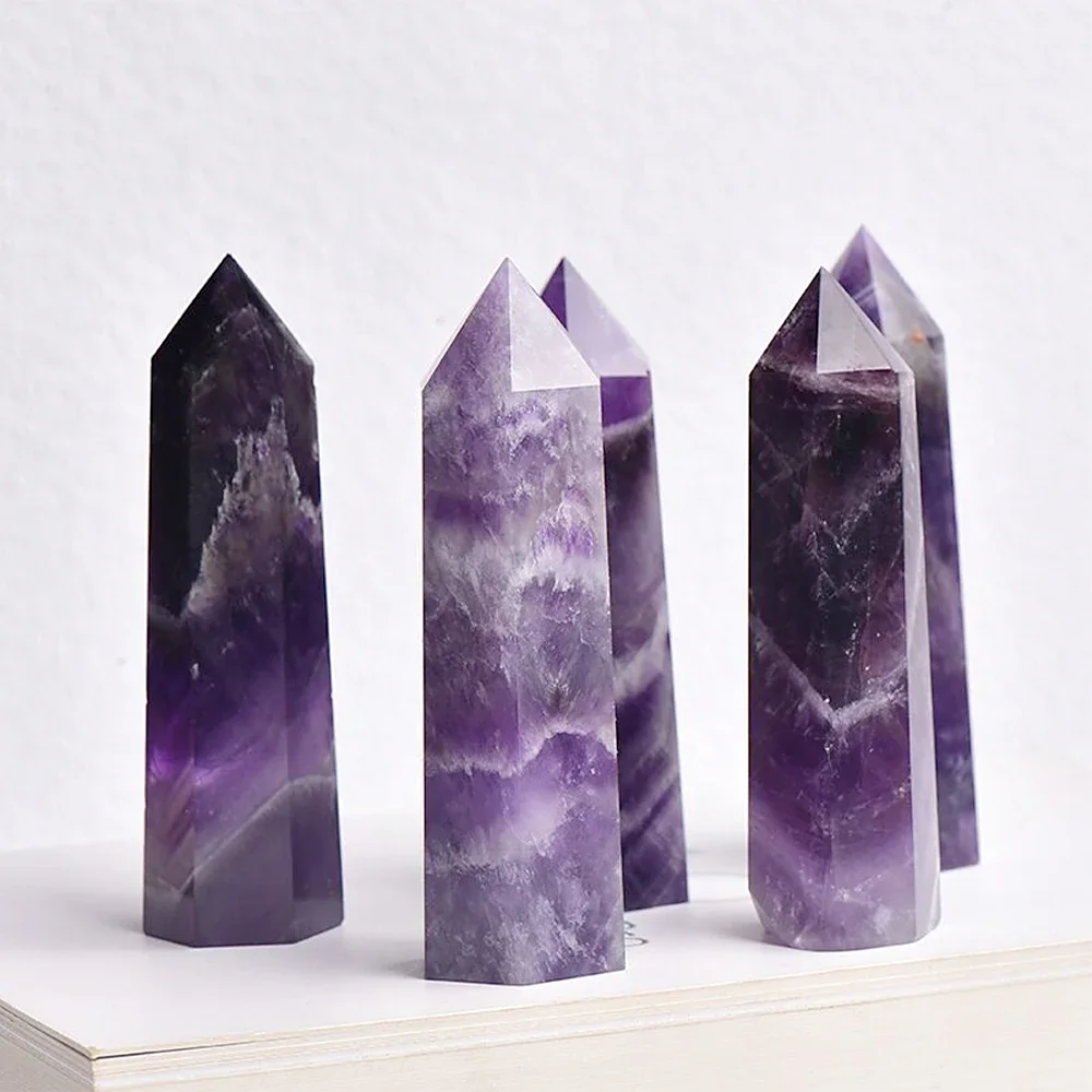 Natural Amethyst Healing Energy Stone Purple Quartz Home Decoration Reiki Polished Stone Obelisk Reiki Towers 4pcs Set - Image 3