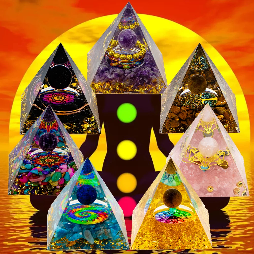 7pcs Set Crystal Pyramid Natural Amethyst Healing Crystals Chakra Tool Ornaments Resin Stones Craft Gift Pyramid Home Decor - Image 3